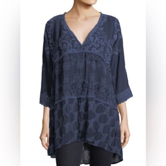 Johnny Was Black Long Sleeve Monrow Tunic 3/4 Sleeve Embroidered Cupra Rayon S - Picture 1 of 7
